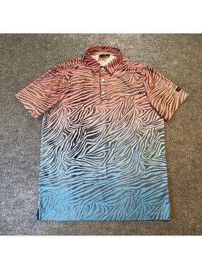Sunday Swagger Button-Up Shirt Men’s Medium Pink Blue Gradient Zebra Print Golf